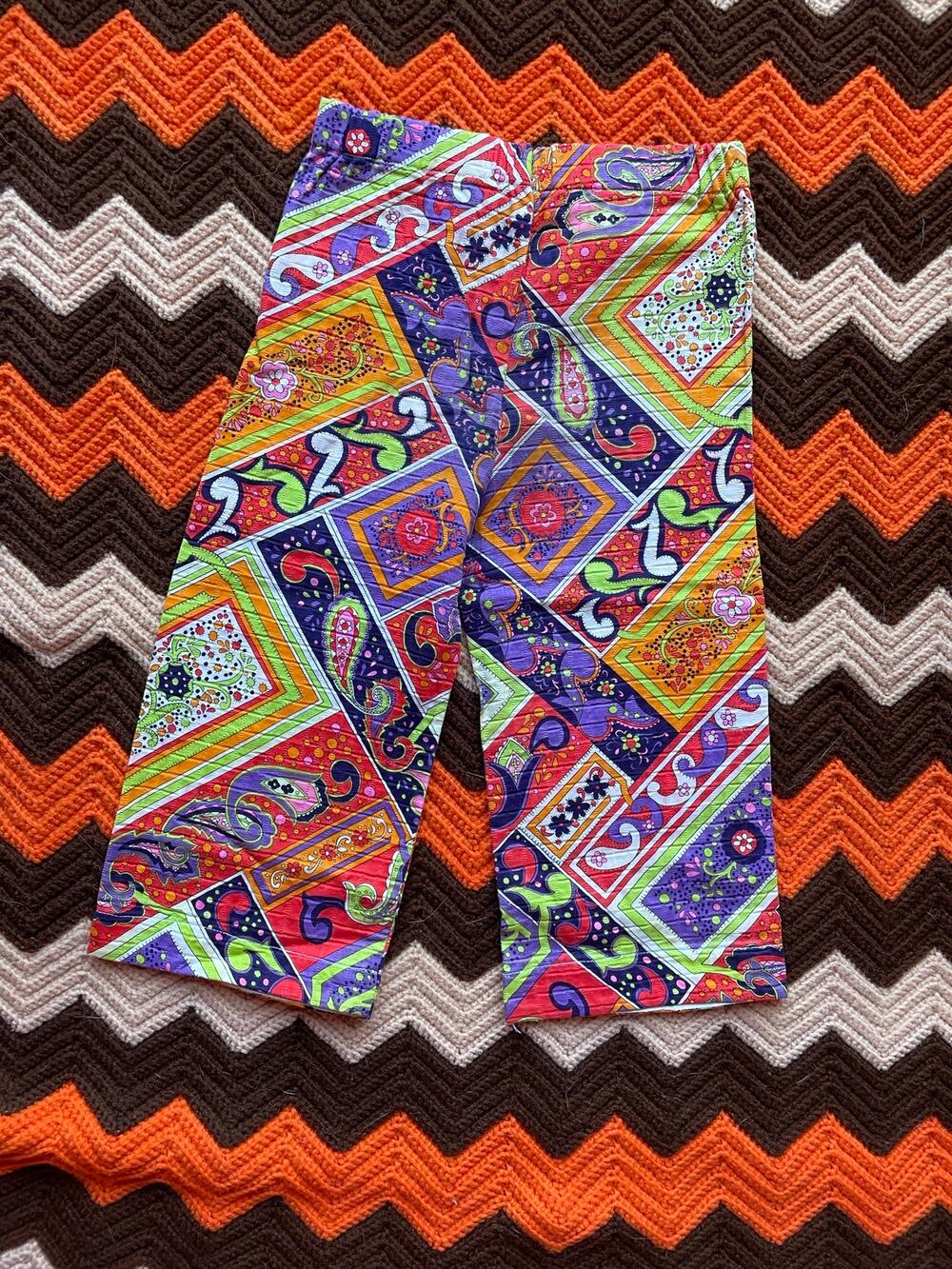 Vintage 60s/70s Vibrant Groovy Patterned Wide Leg Pants - Toddler